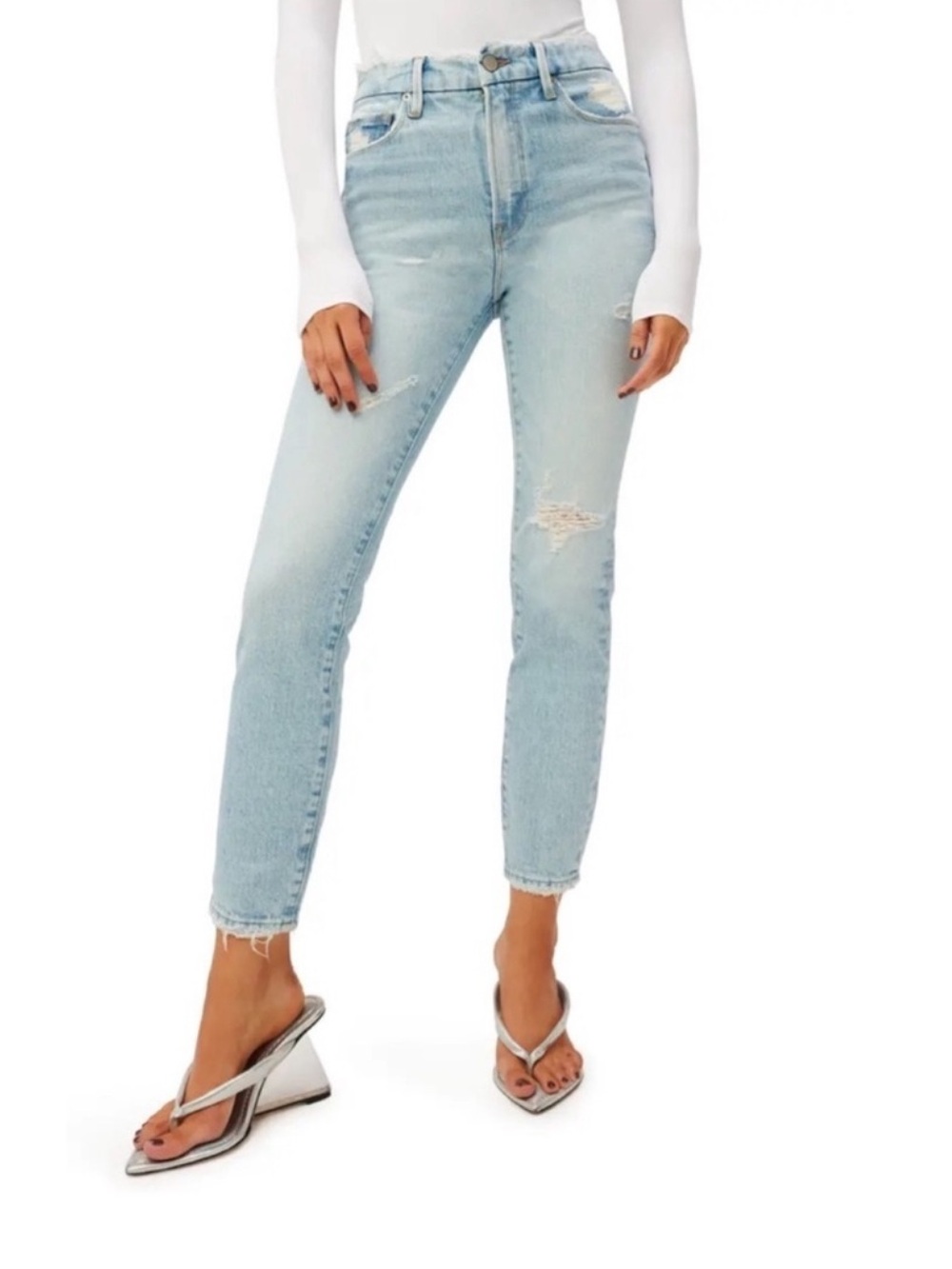 Good American Hood Classic High Rise Distressed Jeans 6/28